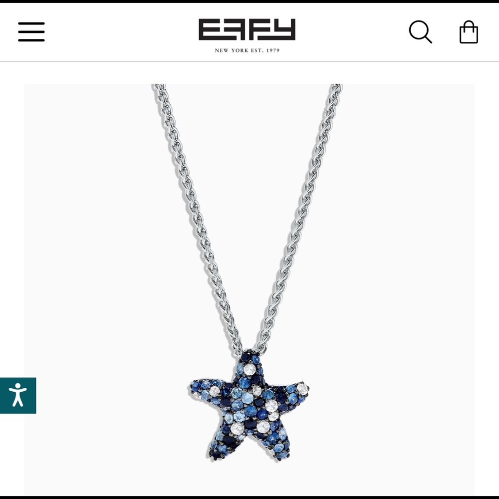 Effy 925 Sterling Silver Blue Sapphire Splash Starfish Pendant, 2.90 TCW